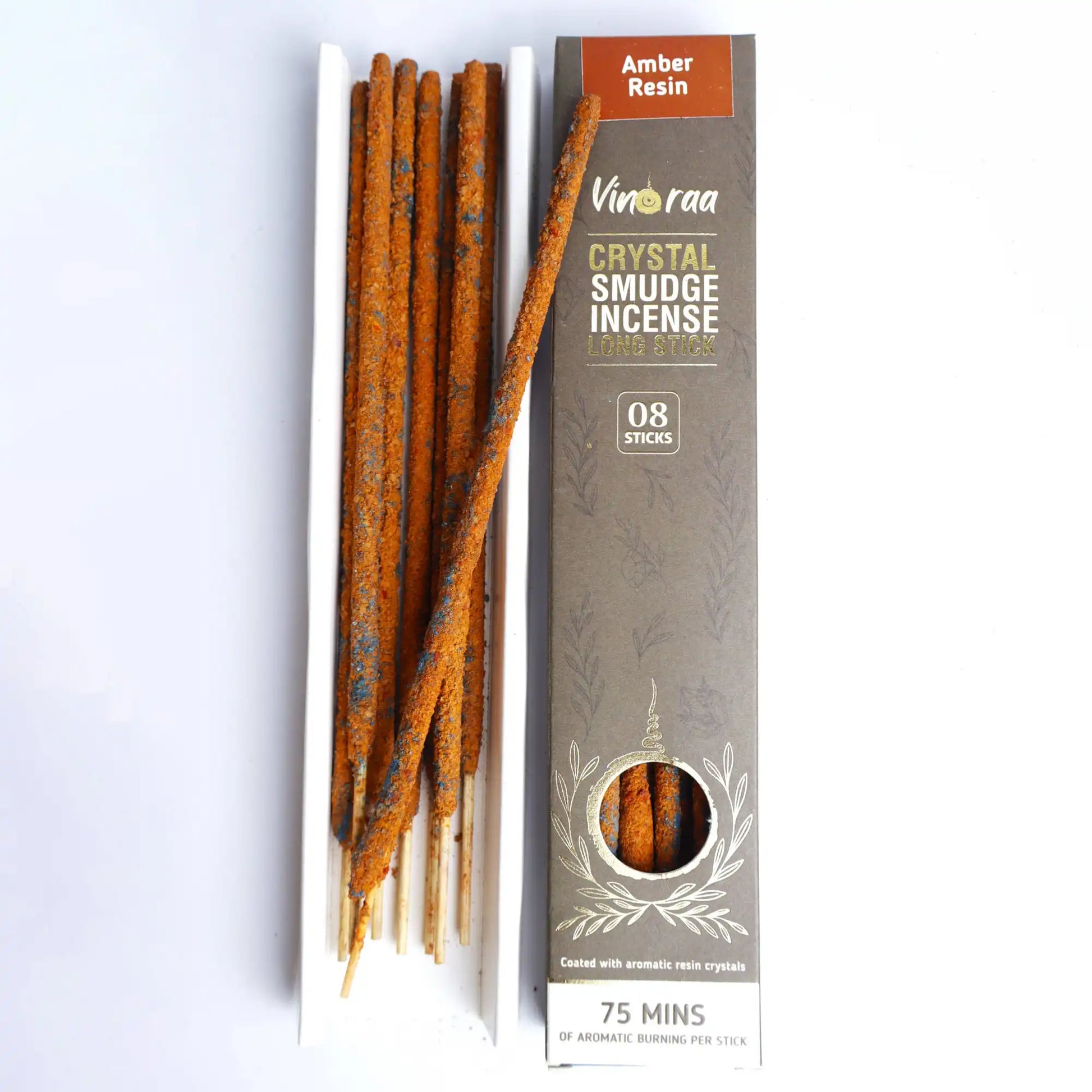 Amber resin crystal smudge incense long sticks pack of 8