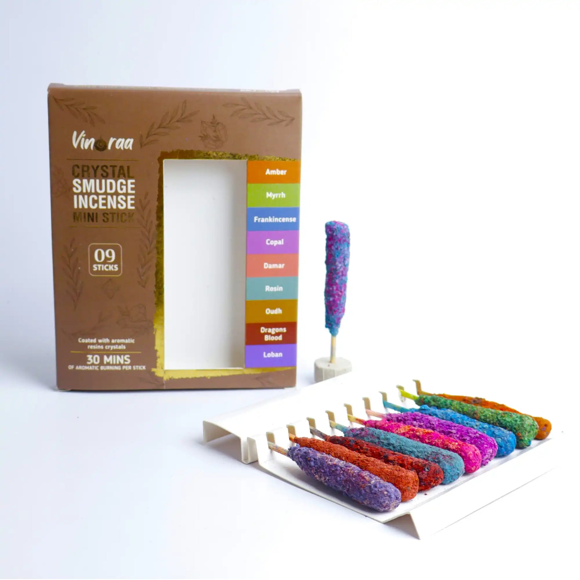 Mini crystal smudge incense sticks pack of 9