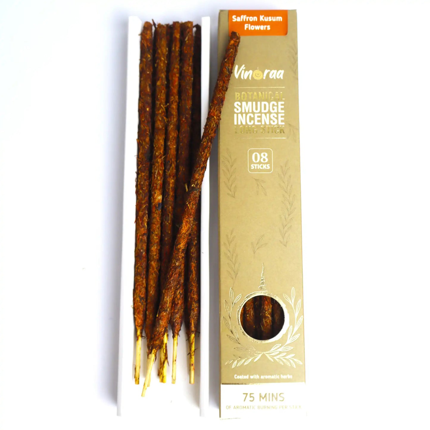 Saffron kusum flowers botanical smudge incense long sticks pack of 8