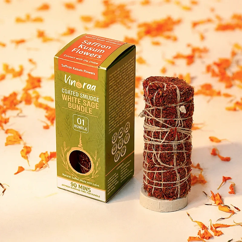 Saffron Kusum Flower Coated Smudge White Sage Bundle