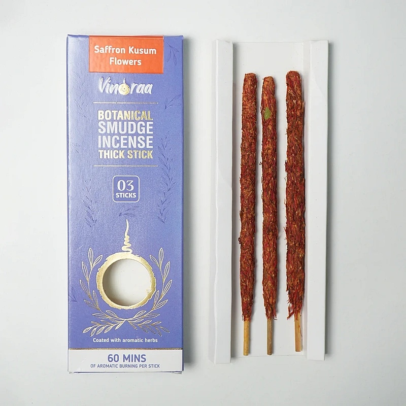 Saffron Kusum Flowers Botanical Smudge Incense Thick Stick