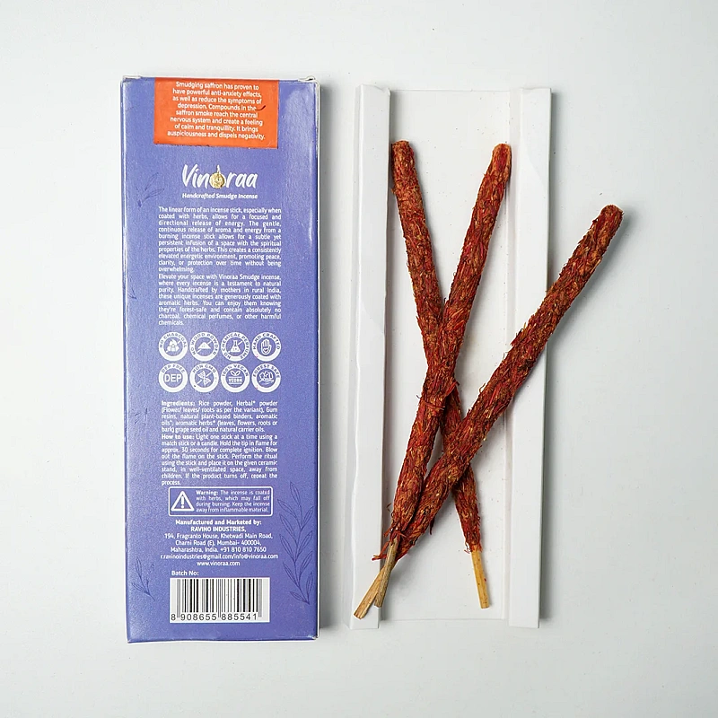 Saffron Kusum Flowers Botanical Smudge Incense Thick Stick