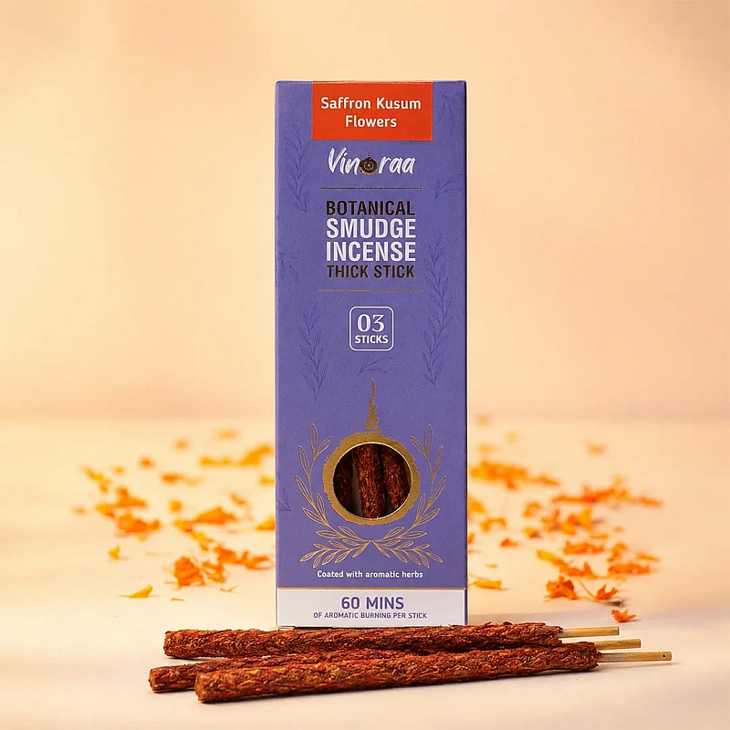 Saffron Kusum Flowers Botanical Smudge Incense Thick Stick